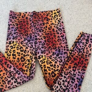 Savage X Fenty Red and Orange Leggings Vibrant Leopard Print